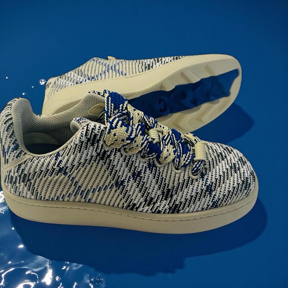 $890 Burberry Knit Box Sneakers Men Lichen Ip Check Size 8 /41 - Picture 2 of 16